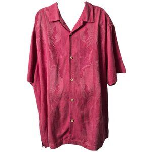 Tommy Bahama SILK Hawaiian Shirt XXL Button Front Palm Floral Red Beach Cruise